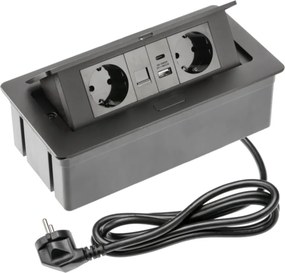 Priza incorporabila in blat Multi Soft GTV, 2 prize Schuko, USB A + C, RJ45, negru, 240 x 120 mm L:240 mm; l:120 mm; H:73 mm, Negru, Aluminiu