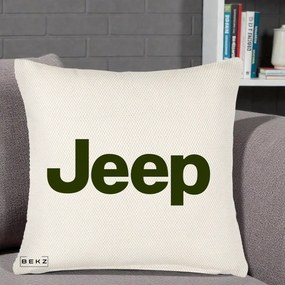 Perna Personalizata cu emblema Jeep, 40x40 cm, Crem Reliefat, Husa Detasabila, Perna Inclusa, BEKZ®