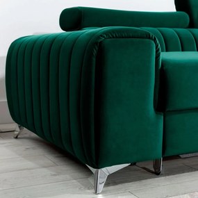 Colțar verde extensibil/cu spațiu de depozitare cu tapițerie din catifea (cu colț pe partea dreaptă/cu șezlong) Grayson – ELTAP
