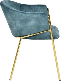 Set de 2 scaune aspect retro, Metal Auriu, Catifea Turcoaz, NOBLESSE A-47581 VC