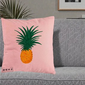 Perna Decorativa Ananas Tropical, 40x40 cm, Roz, Husa Detasabila, Perna Inclusa, BEKZ®