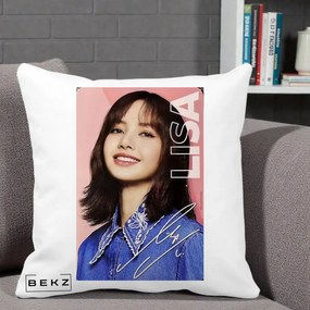 Perna Personalizata K-pop BLACKPINK Lisa cu Semnatura, 40x40 cm, Alba Mata, Husa Detasabila, Perna Inclusa, BEKZ®