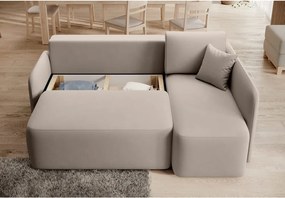 Colțar bej extensibil/cu spațiu de depozitare cu tapițerie din catifea (cu colț pe partea dreaptă/cu șezlong) Hadson – ELTAP