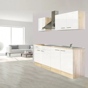 Mobilă de bucătărie Yorki 210, corp din stejar Sonoma, cu față alb satinat