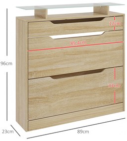 HOMCOM Dulap pentru pantofi 2 sertare rabatabile + 1 sertar culisant + 1 blat si 1 raft din sticla ajustabil | Aosom Romania