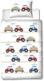 Lenjerie de pat flanelata pentru copii TRACTOR alba Dimensiune lenjerie de pat: 80 x 80 cm | 135 x 200 cm