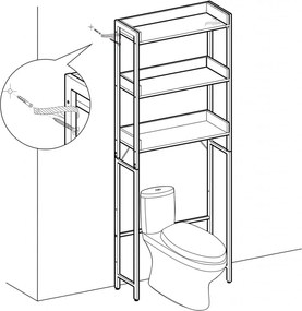 Raft baie wc, Vasagle, Maro-Negru, 63x25x165 cm