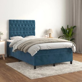 3143197 vidaXL Pat box spring cu saltea, albastru închis, 120x200 cm, catifea