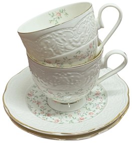 Serviciu Portelan Vintage Elegance, 2 Cesti si farfurii, FLOWERS