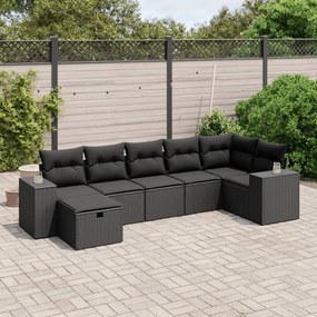 vidaXL Set canapele de grădină cu perne, 7 piese, negru, poliratan