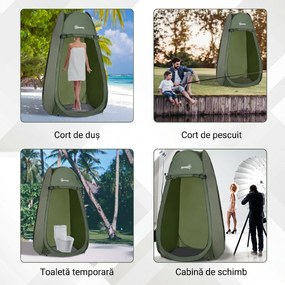 Outsunny Cort de Duș Pop Up Impermeabil cu Intrare cu Fermoar, 100x100x185 cm, Verde | Aosom Romania