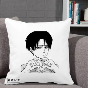 Perna Personalizata Levi Ackerman Inima, 40x40 cm, Alba Mata, Husa Detasabila, Perna Inclusa, BEKZ®