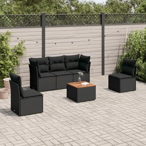 3223542 vidaXL Set mobilier de grădină cu perne, 6 piese, negru, poliratan