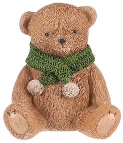 Decorație Urs cu eșarfă verde, poliresină, 10 cm