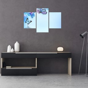 Tablou - Fluture pe flori de orhidee, albastru (90x60 cm)