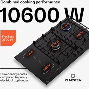 Klarstein MultiChef 5, plită cu inducție și gaz, 5 zone de gătit, 3 arzătoare cu gaz, 2 plite cu inducție, FlexZone