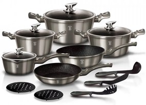 Set oale si tigai marmorate (15 piese) din aluminiu forjat Carbon Metalic Line Berlinger Haus BH 1223N