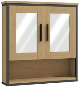 HOMCOM Dulap cu oglindă pentru baie, mobilier baie cu compartiment deschis și raft reglabil, stejar | Aosom Romania