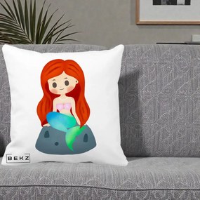 Perna Personalizata Sirena Kawaii Roscat, 40x40 cm, Alba Mata, Husa Detasabila, Perna Inclusa, BEKZ®