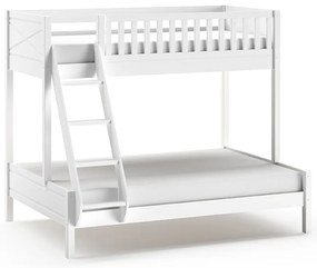 Pat supraetajat pentru familie SCOTT, alb, 140 x 200 cm + 90 x 200 cm, din pin scandinav și MDF, cu somiere incluse – Vipack