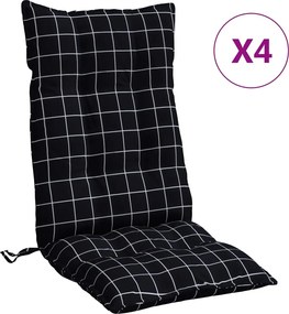 vidaXL Perne scaun cu spătar înalt, 4 buc. negru carouri textil oxford