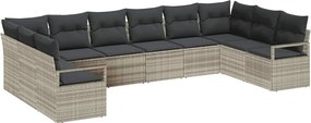 vidaXL Set de canapea cu pernă 10 pcs Gri deschis poliratan