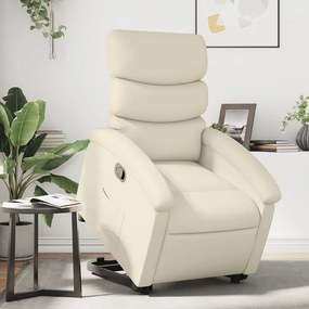 vidaXL Fotoliu rabatabil cu ridicare, crem, piele ecologică
