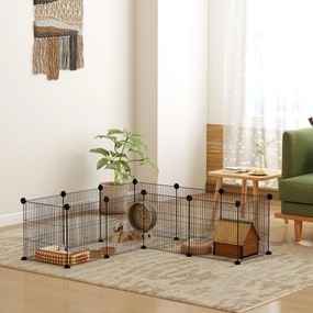 PawHut Țarc Modular pentru Animale de Companie de Talie Mică cu Panouri și Accesorii, 140x70x35 cm, Negru | Aosom Romania