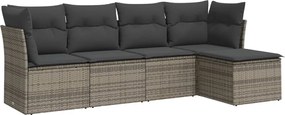 vidaXL Set canapea de grădină cu perne, 5 piese, gri, poliratan