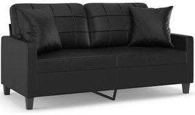 3200803 vidaXL Canapea cu 2 locuri cu pernuțe, negru, 140 cm, piele ecologică