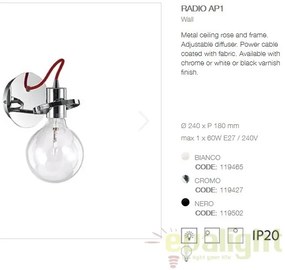 Aplica de perete design modern RADIO AP1 NERO 119502