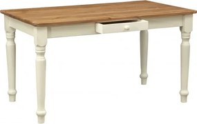 Masa fixa, L120 80 H80 cm, cu sertar, lemn masiv alb antichizat