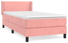 3130876 vidaXL Pat box spring cu saltea, roz, 90x190 cm, catifea