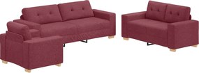 vidaXL Canapea 3 pcs Roșu Vânt 221 x 80 x 80 cm Material textil din in