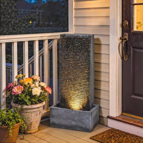 Outsunny Fântână 2 niveluri pentru grădină cu iluminare LED, pompă, aspect granit 37,5 x 22 x 80 cm | Aosom Romania