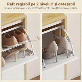 HOMCOM Dulap de pantofi subțire modern cu 4 sertare rabatabile pentru 20 de perechi de pantofi, Alb | Aosom Romania