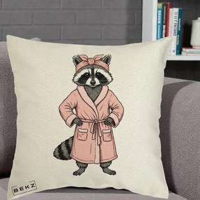Perna Decorativa Albinuta Kawaii Vesela, 40x40 cm, Ecru, Husa Detasabila, Perna Inclusa, BEKZ®