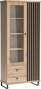 Vitrina CALI C2, stejar artisan/negru, PAL laminat, 86x41x191 cm