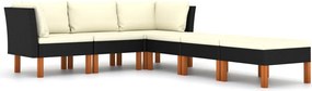 vidaXL Set mobilier de grădină cu perne, 6 piese, negru, poliratan