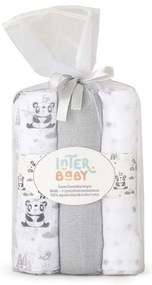 Set 3 museline 80 x 80 cm model panda alb si gri Inter Baby