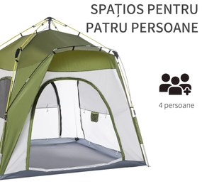 Outsunny Cort pentru Camping cu 2 Locuri, Cort cu Ușă, 3 Ferestre cu Plasă și Geantă pentru Transport, 240x240x199 cm, Verde | Aosom Romania