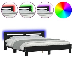 3207526 vidaXL Cadru de pat cu tăblie și LED, negru, 180x200 cm
