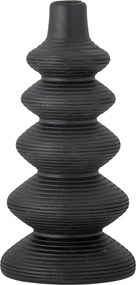 Sfeșnic din lemn, negru, cu formă sculptată din inele suprapuse, finisaj lăcuit, 27,5 x 13,5 cm, „Ari”