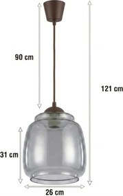 Brilagi - Lustră LED suspendată pe cablu R GLASS, 1xE27/60W/230V, Ø 26 cm, maro/gri fumuriu
