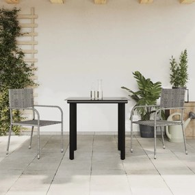 3203296 vidaXL Set mobilier de grădină, 3 piese, gri&negru, poliratan și oțel
