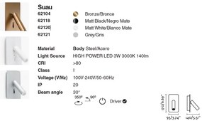 Aplica cu reader LED stil minimalist SUAU alba