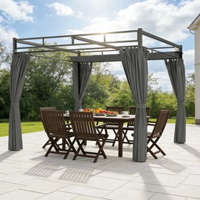 Outsunny Gazebo Pergolă 3x3 m cu Acoperiș Retractabil Glisant, 4 Pereți Laterali, Orificii de Drenare, Pergolă de Grădină din Poliester și Oțel, pentru Terasă, Curte, Exterior, UV30+, Gri Închis | Aosom Romania