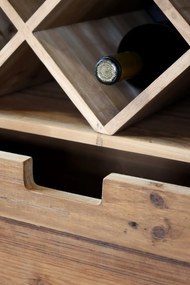 Vitrină bar din metal și lemn reciclat, rastel pentru sticle, suport pahare, finisaj negru antichizat, 170×65×36,5 cm, „Fonderie"
