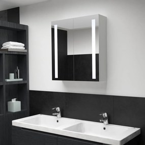 Dulap de baie cu oglinda si LED, 60 x 14 x 62 cm alb si argintiu, 62 x 14 x 60 cm