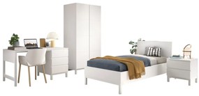 Set Complet Mobilier Cameră Copii EVA: Pat 90x200 cm, Noptieră, Dulap 2 Uși și Birou cu Sertare, Alb – Vipack